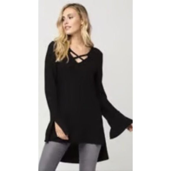Free People Black Crisscross L/S Sweater Dress Tunic | Boho Twilightcore Casual - Picture 3 of 11